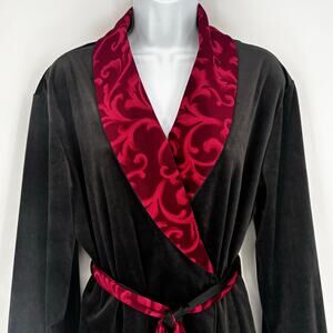 Gillian O'Malley Black and Red Velvet Tie Waist Robe Size S/M